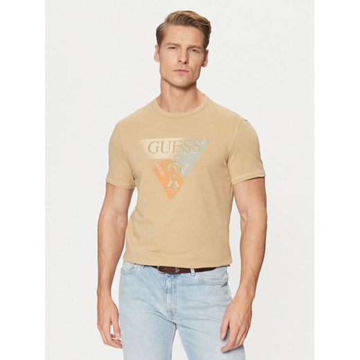 Guess T-Shirt M5RI14 J1314 Beżowy Slim Fit ze sklepu MODIVO w kategorii T-shirty męskie - zdjęcie 182666419