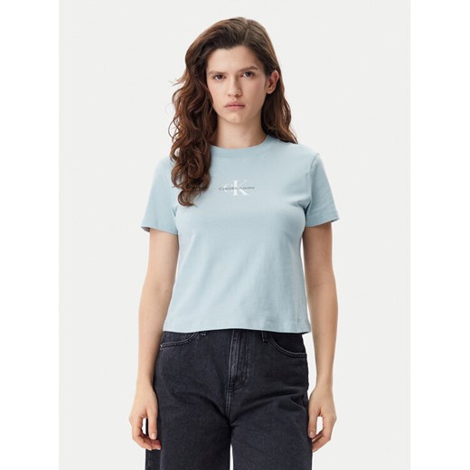 Calvin Klein Jeans T-Shirt Baby Tee J20J223113 Niebieski Slim Fit ze sklepu MODIVO w kategorii Bluzki damskie - zdjęcie 182666727