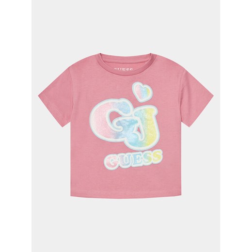 Guess T-Shirt K4RI28 K8HM0 Różowy Boxy Fit ze sklepu MODIVO w kategorii Bluzki dziewczęce - zdjęcie 182668596