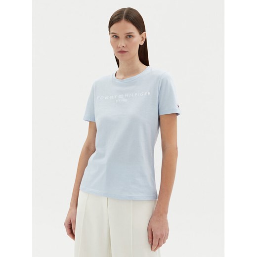Tommy Hilfiger T-Shirt WW0WW40276 Błękitny Regular Fit ze sklepu MODIVO w kategorii Bluzki damskie - zdjęcie 182669109