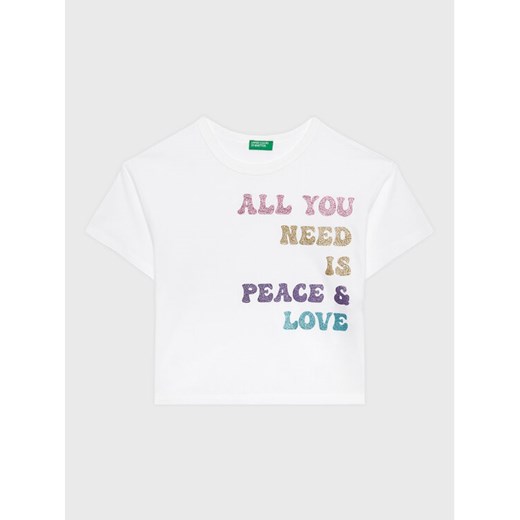 United Colors Of Benetton T-Shirt 3096C10AV Biały Regular Fit ze sklepu MODIVO w kategorii Bluzki dziewczęce - zdjęcie 182669587