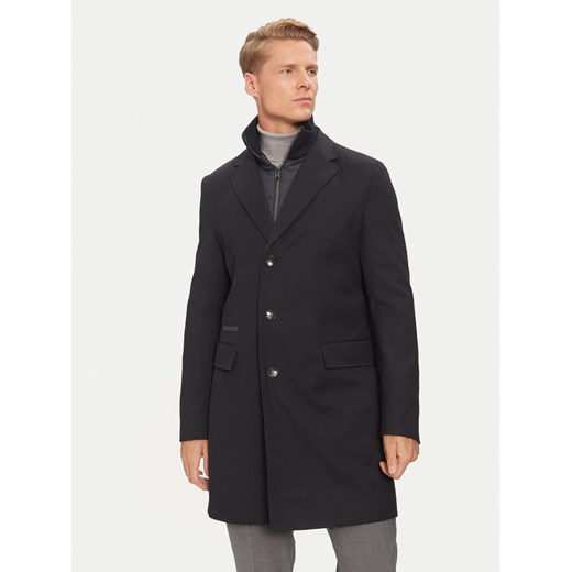 Boss Płaszcz wełniany H-Hyde 50502255 Granatowy Slim Fit ze sklepu MODIVO w kategorii Płaszcze męskie - zdjęcie 182670058