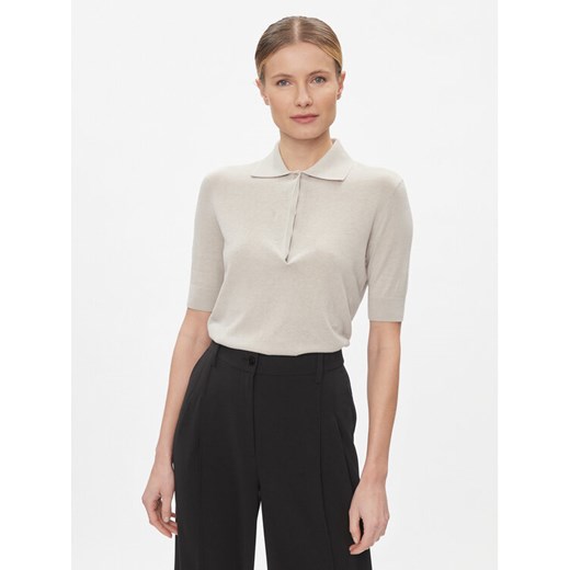Calvin Klein Polo K20K206915 Beżowy Slim Fit ze sklepu MODIVO w kategorii Bluzki damskie - zdjęcie 182671686