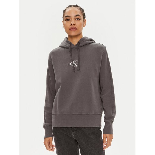 Calvin Klein Jeans Bluza Monologo J20J223534 Szary Regular Fit ze sklepu MODIVO w kategorii Bluzy damskie - zdjęcie 182672856
