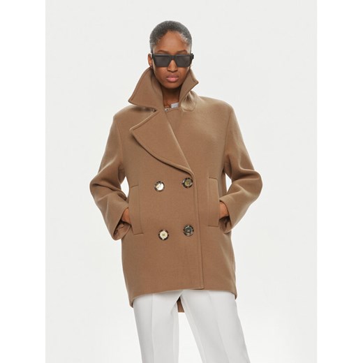 Pinko Płaszcz wełniany 101830 A13B Beżowy Regular Fit ze sklepu MODIVO w kategorii Płaszcze damskie - zdjęcie 182673525