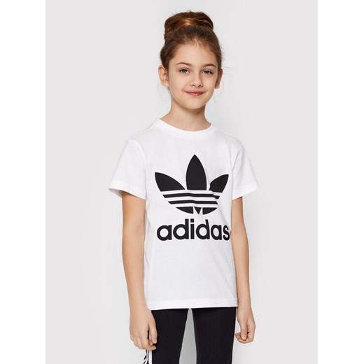 adidas T-Shirt adicolor Trefoil H25246 Biały Regular Fit ze sklepu MODIVO w kategorii Bluzki dziewczęce - zdjęcie 182673578