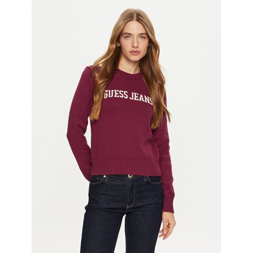 Guess Jeans Sweter W4BR10 Z3HM1 Bordowy Regular Fit ze sklepu MODIVO w kategorii Swetry damskie - zdjęcie 182674738