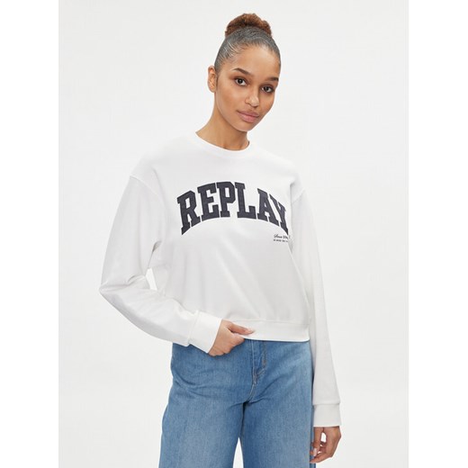 Replay Bluza W3104.000.23591 Biały Regular Fit ze sklepu MODIVO w kategorii Bluzy damskie - zdjęcie 182674826