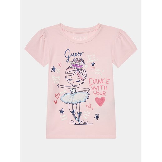Guess T-Shirt K4RI21 K6YW4 Różowy Regular Fit ze sklepu MODIVO w kategorii Bluzki dziewczęce - zdjęcie 182674909