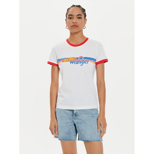 Wrangler T-Shirt Hot Wheels 112357911 Biały Slim Fit ze sklepu MODIVO w kategorii Bluzki damskie - zdjęcie 182675577