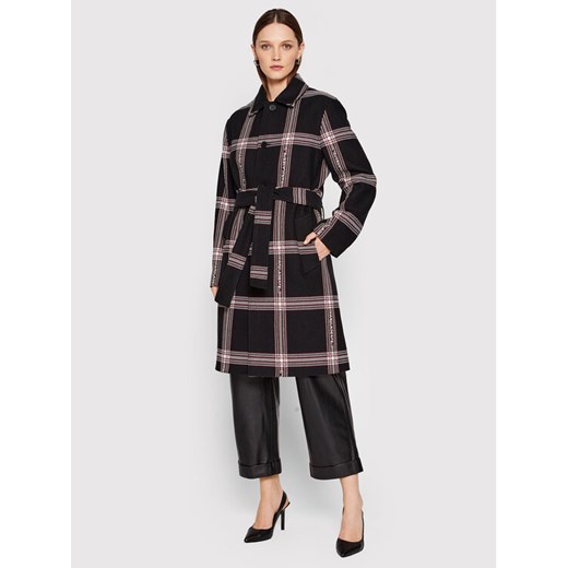 KARL LAGERFELD Płaszcz przejściowy Logo Check 220W1582 Czarny Relaxed Fit ze sklepu MODIVO w kategorii Płaszcze damskie - zdjęcie 182675696