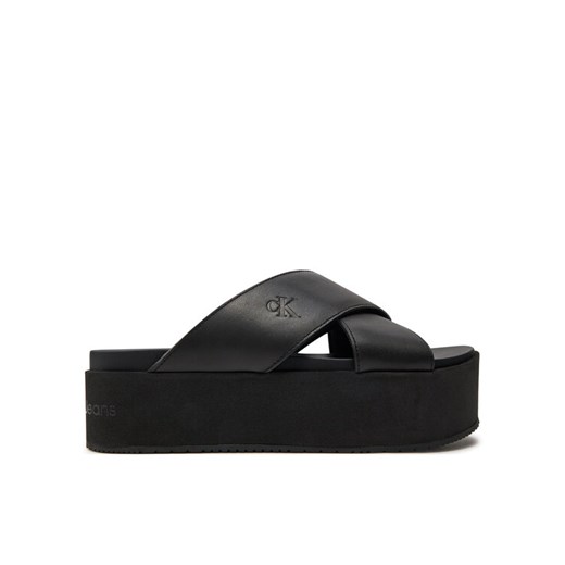 Calvin Klein Jeans Klapki Flatform Cross Mg Uc YW0YW01349 Czarny 36 MODIVO