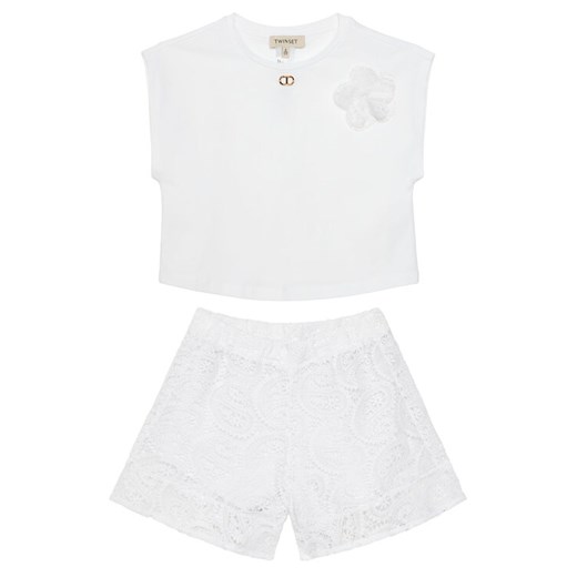 TWINSET Komplet t-shirt i spodenki 251GJ2QR7 Biały Regular Fit ze sklepu MODIVO w kategorii Komplety dziewczęce - zdjęcie 182676998