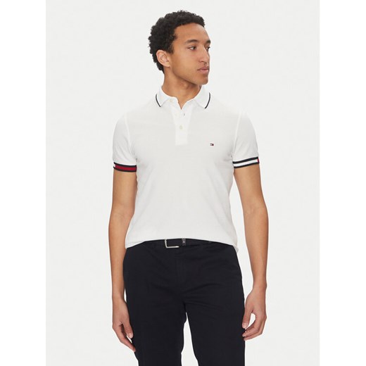 Tommy Hilfiger Polo Flag Cuff MW0MW38458 Biały Slim Fit ze sklepu MODIVO w kategorii T-shirty męskie - zdjęcie 182677077