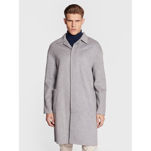 Calvin Klein Płaszcz wełniany K10K109549 Szary Regular Fit ze sklepu MODIVO w kategorii Płaszcze męskie - zdjęcie 182677519