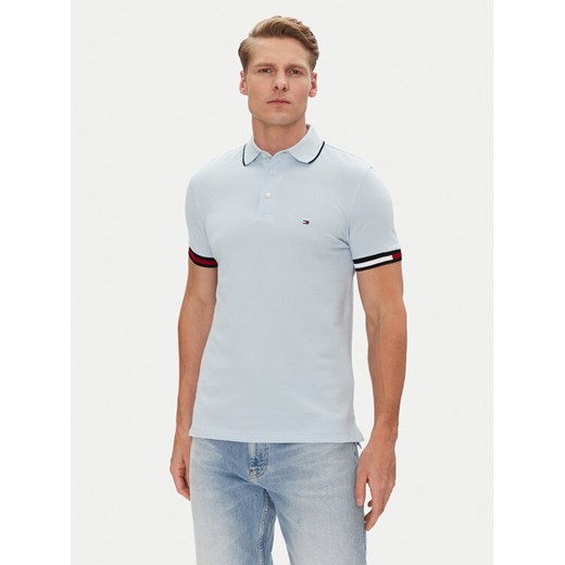 Tommy Hilfiger Polo Flag Cuff MW0MW38458 Błękitny Slim Fit ze sklepu MODIVO w kategorii T-shirty męskie - zdjęcie 182678616