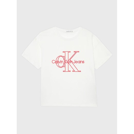 Calvin Klein Jeans T-Shirt Monogram IG0IG01944 Biały Regular Fit ze sklepu MODIVO w kategorii Bluzki dziewczęce - zdjęcie 182678829