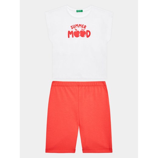United Colors Of Benetton Komplet t-shirt i spodenki 3096GK008 Biały Regular Fit ze sklepu MODIVO w kategorii Komplety dziewczęce - zdjęcie 182679007