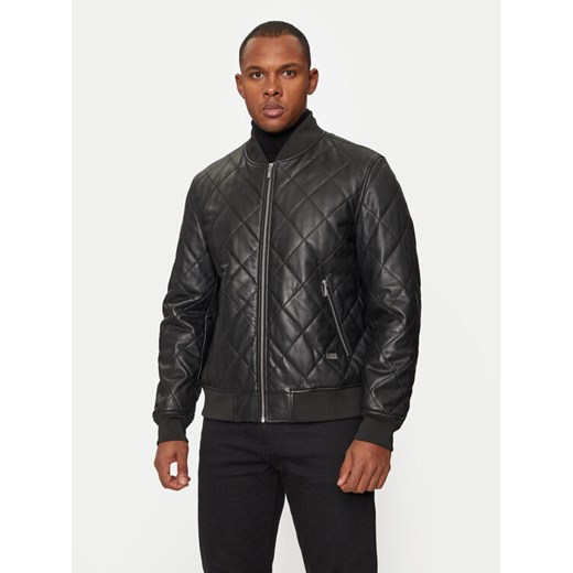 KARL LAGERFELD Kurtka skórzana 555011 544409 Czarny Regular Fit ze sklepu MODIVO w kategorii Kurtki męskie - zdjęcie 182679557