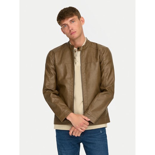Only & Sons Kurtka z imitacji skóry Mike 22012339 Brązowy Regular Fit ze sklepu MODIVO w kategorii Kurtki męskie - zdjęcie 182679829