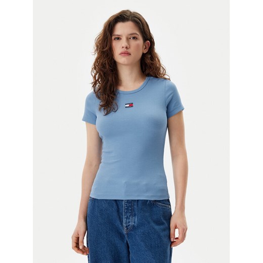 Tommy Jeans T-Shirt Badge DW0DW17881 Niebieski Slim Fit ze sklepu MODIVO w kategorii Bluzki damskie - zdjęcie 182679846