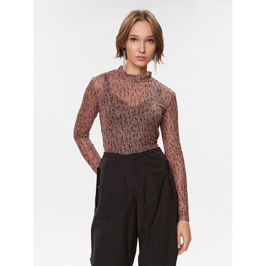 Vila Bluzka 14088372 Brązowy Slim Fit ze sklepu MODIVO w kategorii Bluzki damskie - zdjęcie 182679858