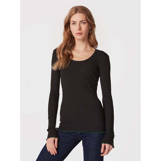 Tommy Hilfiger Bluzka Frill Rib Scoop WW0WW37553 Czarny Slim Fit ze sklepu MODIVO w kategorii Bluzki damskie - zdjęcie 182680405