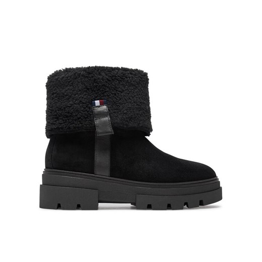 Tommy Hilfiger Botki Faux Fur Suede Roll-Down Boot FW0FW08158 Czarny ze sklepu MODIVO w kategorii Botki - zdjęcie 182680947