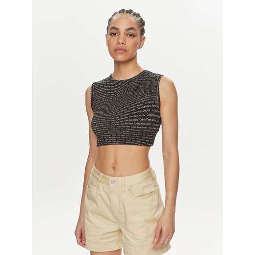 Calvin Klein Jeans Top J20J223163 Czarny Slim Fit ze sklepu MODIVO w kategorii Bluzki damskie - zdjęcie 182680957