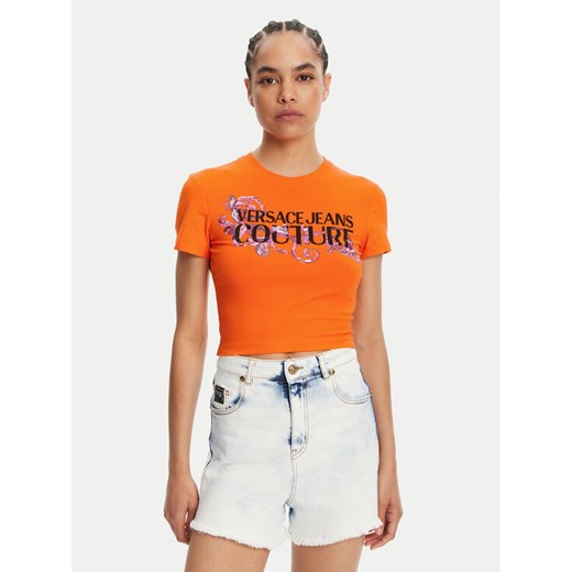 Versace Jeans Couture T-Shirt 78HAHC05 Pomarańczowy Slim Fit ze sklepu MODIVO w kategorii Bluzki damskie - zdjęcie 182681229