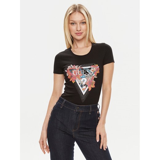 Guess T-Shirt Ss Cn Tropical Train W4GI62 J1314 Czarny Slim Fit ze sklepu MODIVO w kategorii Bluzki damskie - zdjęcie 182681348