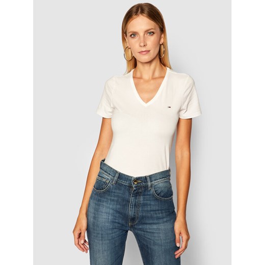 Tommy Jeans T-Shirt Tjw Skinny Stretch DW0DW09197 Biały Slim Fit ze sklepu MODIVO w kategorii Bluzki damskie - zdjęcie 182681656