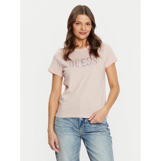 Guess T-Shirt W5RI19 I3Z14 Beżowy Regular Fit ze sklepu MODIVO w kategorii Bluzki damskie - zdjęcie 182681937