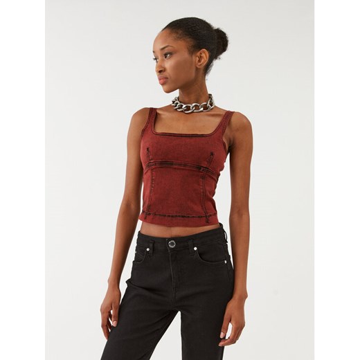 Patrizia Pepe Top 8C0615/D047-R805 Bordowy Slim Fit ze sklepu MODIVO w kategorii Bluzki damskie - zdjęcie 182682535