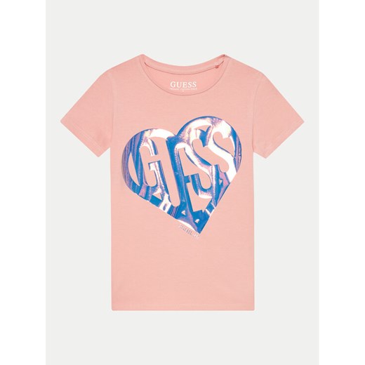 Guess T-Shirt J4YI42 K6YW4 Różowy Regular Fit ze sklepu MODIVO w kategorii Bluzki dziewczęce - zdjęcie 182682716
