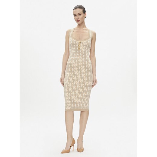 Elisabetta Franchi Sukienka dzianinowa AM-55Z-41E2-V460 Beżowy Slim Fit ze sklepu MODIVO w kategorii Sukienki - zdjęcie 182682846
