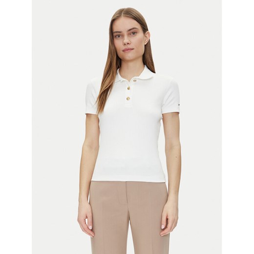 Tommy Hilfiger Polo Slim Gold Button Polo Ss WW0WW45436 Biały Regular Fit ze sklepu MODIVO w kategorii Bluzki damskie - zdjęcie 182683165