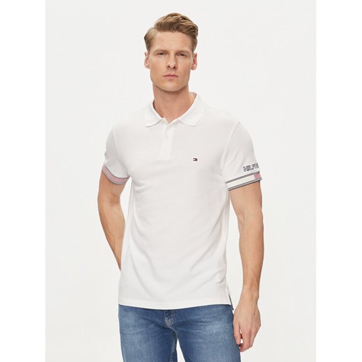 Tommy Hilfiger Polo Flag MW0MW34780 Biały Slim Fit ze sklepu MODIVO w kategorii T-shirty męskie - zdjęcie 182683466