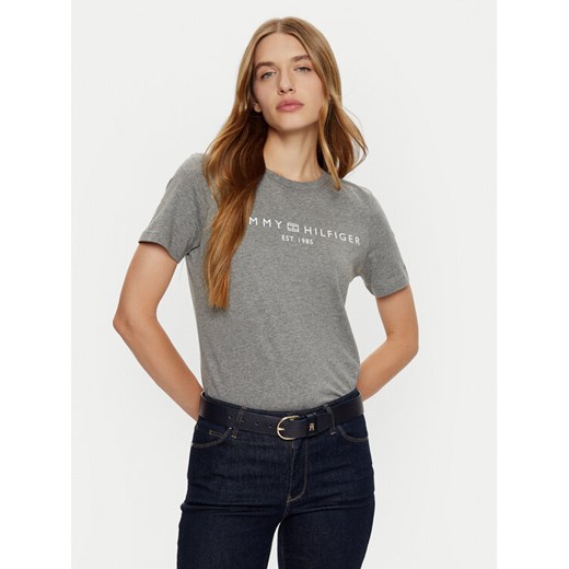 Tommy Hilfiger T-Shirt WW0WW40276 Szary Regular Fit ze sklepu MODIVO w kategorii Bluzki damskie - zdjęcie 182684175