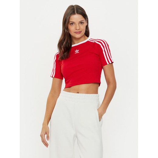 adidas T-Shirt 3-Stripes Baby JD0303 Czerwony Slim Fit ze sklepu MODIVO w kategorii Bluzki damskie - zdjęcie 182684208