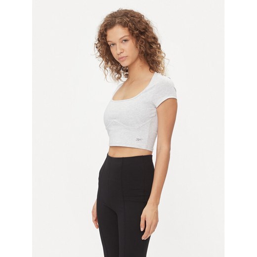 Reebok T-Shirt Essentials IL4646 Szary Regular Fit ze sklepu MODIVO w kategorii Bluzki damskie - zdjęcie 182684755