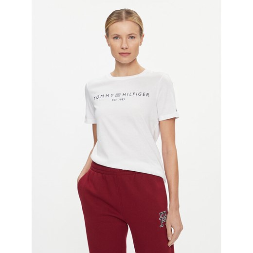 Tommy Hilfiger T-Shirt Logo WW0WW40276 Biały Regular Fit ze sklepu MODIVO w kategorii Bluzki damskie - zdjęcie 182684797