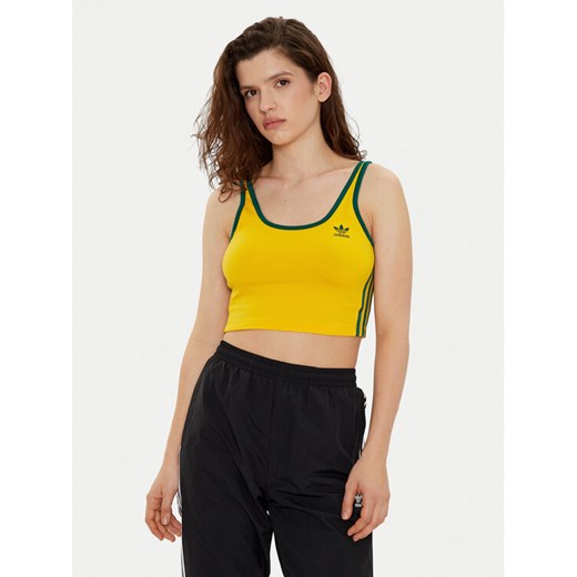adidas Top adicolor 3-Stripes JP2291 Żółty Slim Fit ze sklepu MODIVO w kategorii Bluzki damskie - zdjęcie 182685228