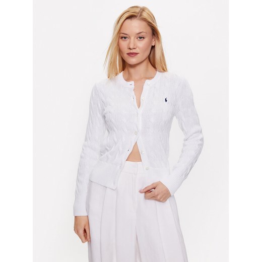 Polo Ralph Lauren Kardigan 211891643001 Biały Regular Fit ze sklepu MODIVO w kategorii Swetry damskie - zdjęcie 182685316