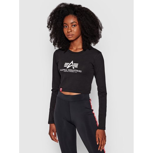 Alpha Industries Bluzka Basic Cropped 116076 Czarny Slim Fit ze sklepu MODIVO w kategorii Bluzki damskie - zdjęcie 182686049