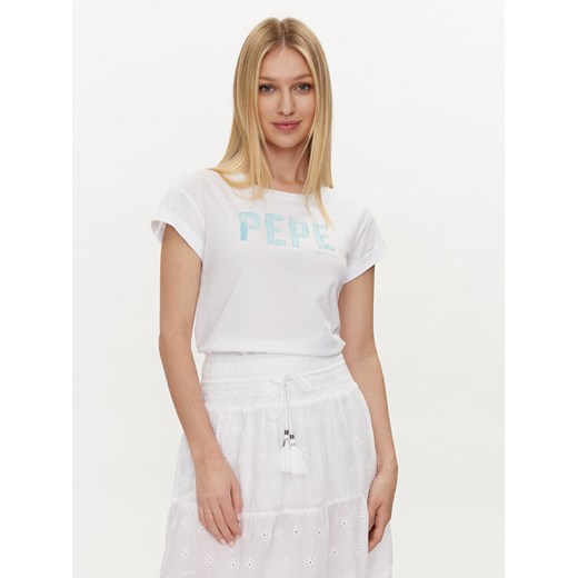 Pepe Jeans T-Shirt Janet PL505836 Biały Regular Fit ze sklepu MODIVO w kategorii Bluzki damskie - zdjęcie 182686337