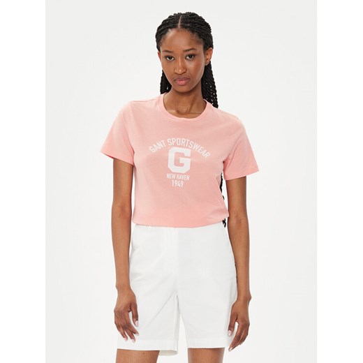 Gant T-Shirt Logo 4200849 Koralowy Regular Fit ze sklepu MODIVO w kategorii Bluzki damskie - zdjęcie 182686805