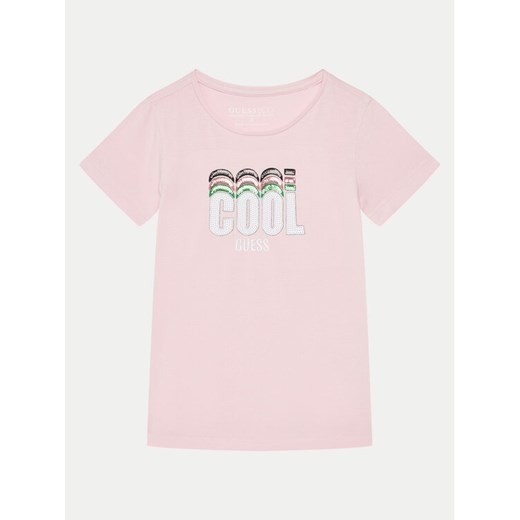 Guess T-Shirt K5RI17 K6YW4 Różowy Regular Fit ze sklepu MODIVO w kategorii Bluzki dziewczęce - zdjęcie 182686866