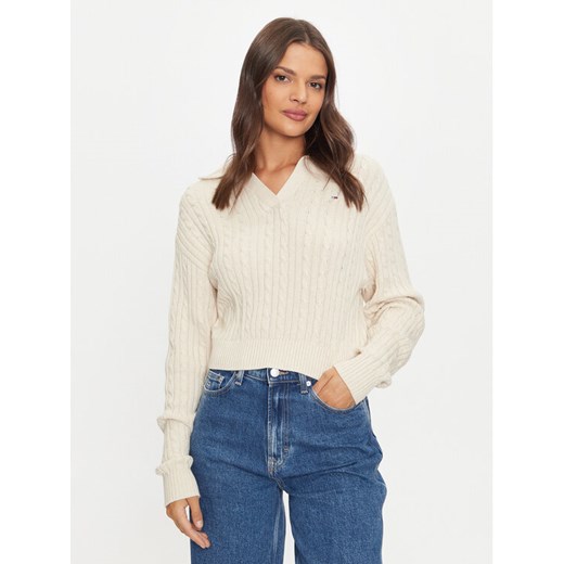 Tommy Jeans Sweter Rugby DW0DW18680 Beżowy Regular Fit ze sklepu MODIVO w kategorii Swetry damskie - zdjęcie 182687856