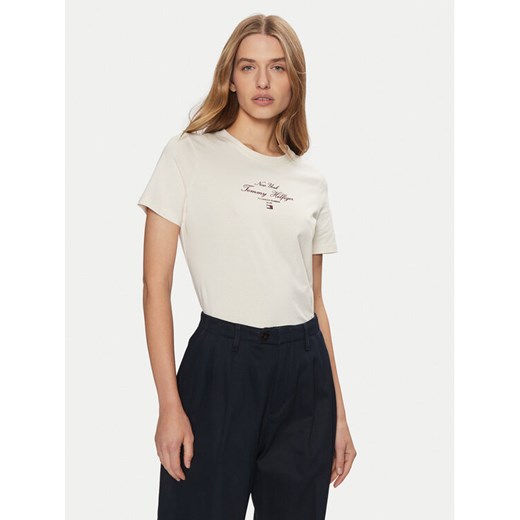 Tommy Hilfiger T-Shirt WW0WW43895 Écru Regular Fit ze sklepu MODIVO w kategorii Bluzki damskie - zdjęcie 182688295